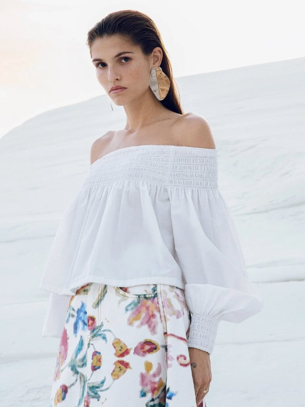 Mes Demoiselles Pyrite White Blouse Poplin Off-the-Shoulder S